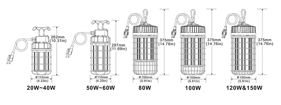 LED Temporary Lighting 150W dimension