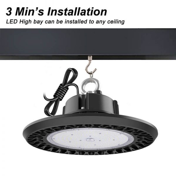 150w Led Ufo High Bay Ip65 19,500lm 5700k With Ring Mounted Black Finish For Warehouse Lighting (10)
