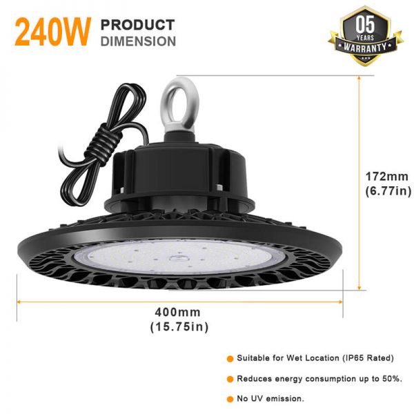 Led Ufo 240w 31,200lm 5700k With 100 277vac Black Finish For Supermarket Lighting (2)