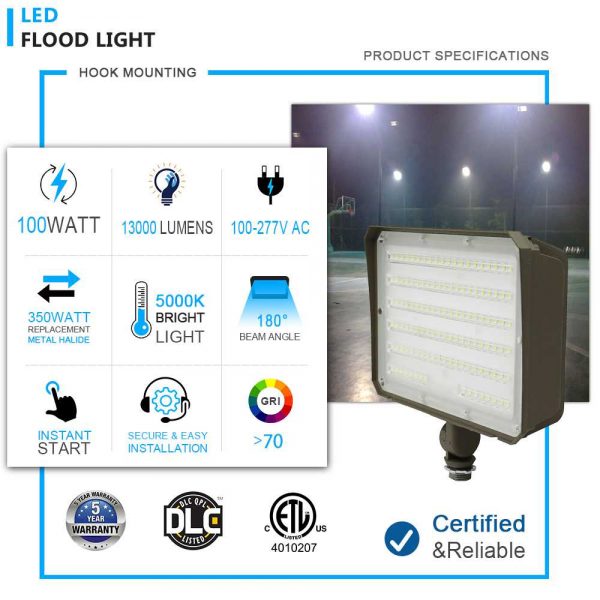 100w Flood Light 5000k 13,000lm 100 277v With Etl Dlc Listed (4)