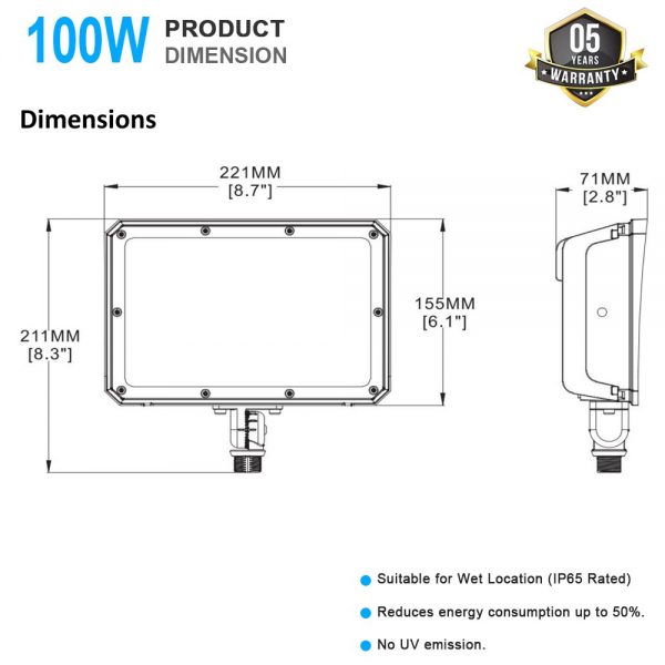 100w Flood Light 5000k 13,000lm 100 277v With Etl Dlc Listed (5)