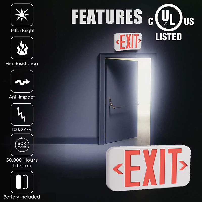 4w Led Emergency Exit Light 100 277vac With Red Text And Shipping From Usa For Doorways (1)