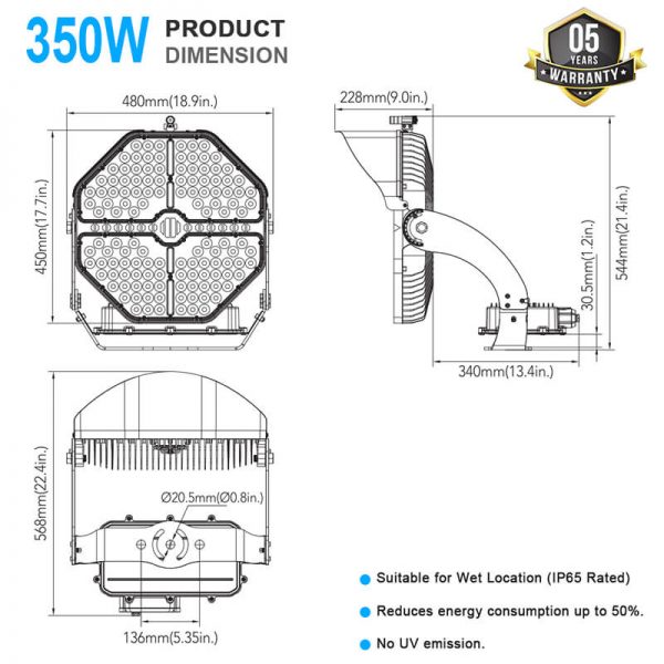 350w Led Sports Lighting 51000lm Ip65 5000k Bright White 1 10v Dimmable With Etl Dlc Listed For Stadium (6)