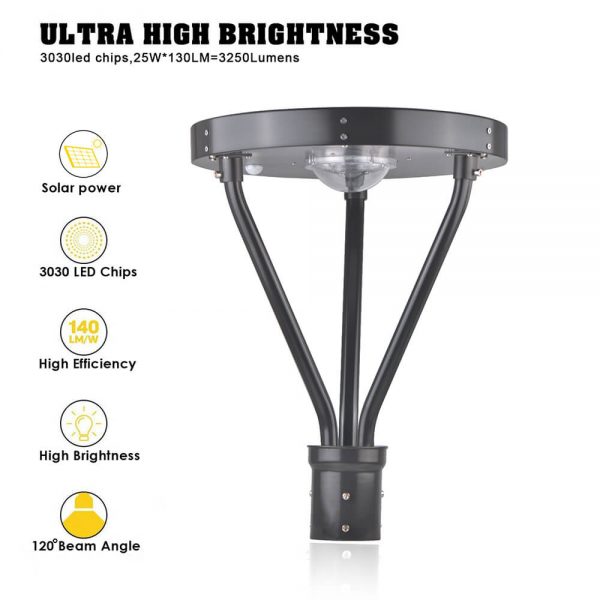 Easy Installation Solar Energy Led Post Top 25w 3,000lm Ip65 Etl Dlc Certified For Courtyard Lighting (3)