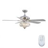 Bedroom Ceiling Fan With Light Chrome Color 52 Inch 5 Blades With Remote Control 3pcs E26 Light Bulbs 250