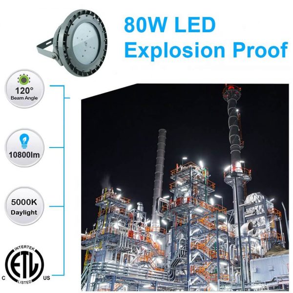 Hazardous Location Led High Bay 80w 10,800 Lumens Ac100 277v Ip66 Etl Ul Listed (4)