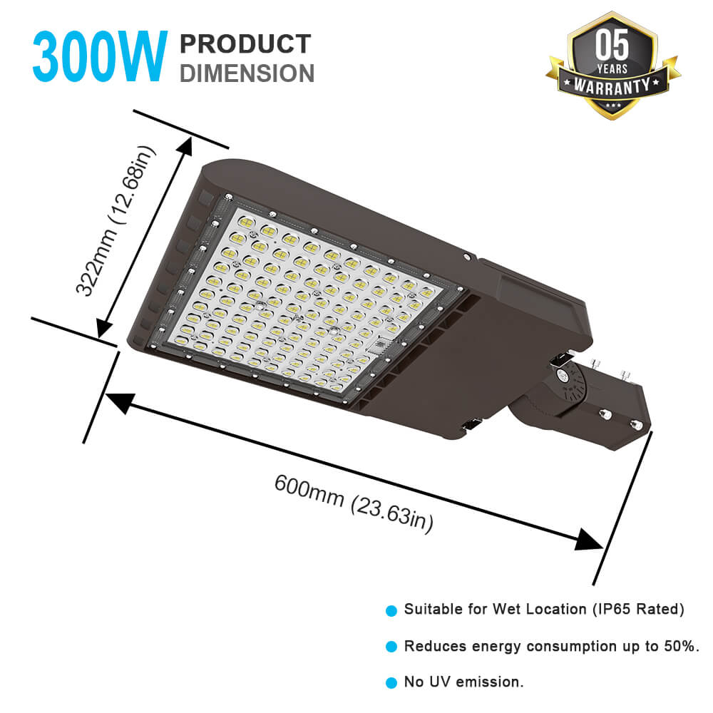 Led Street Lights Outdoor 300w 150lmw 5000k Ip65 Ac100 277v Type Iii Beam Angle Etl Dlc Approved For Park (2)