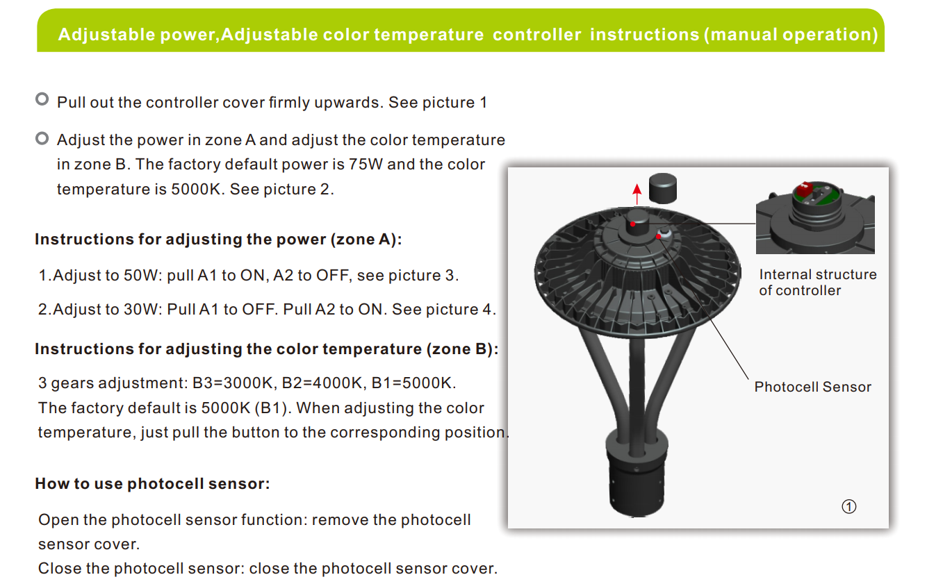 Adjustable Post Top Led Area Light 30w 50w 75w In One Light Ac100 277v Ip67 With Dlc Listed For Yard (2)