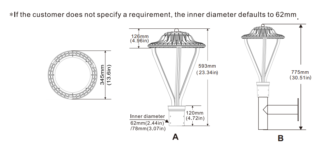 Adjustable Post Top Led Area Light 30w 50w 75w In One Light Ac100 277v Ip67 With Dlc Listed For Yard