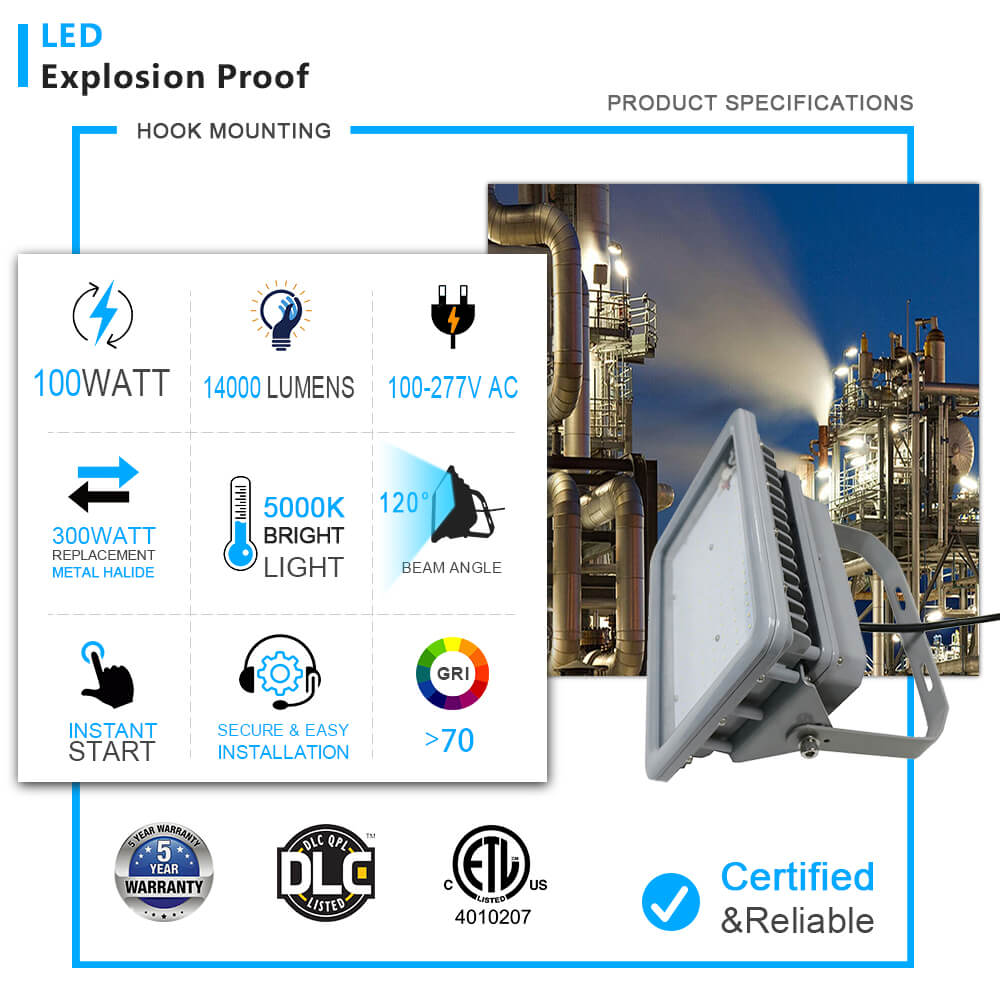 Hazardous Led Flood Explsoion Proof Lights 60w 8,400 Lumens 5000k Ac100 277v Etl Ul Listed (1)