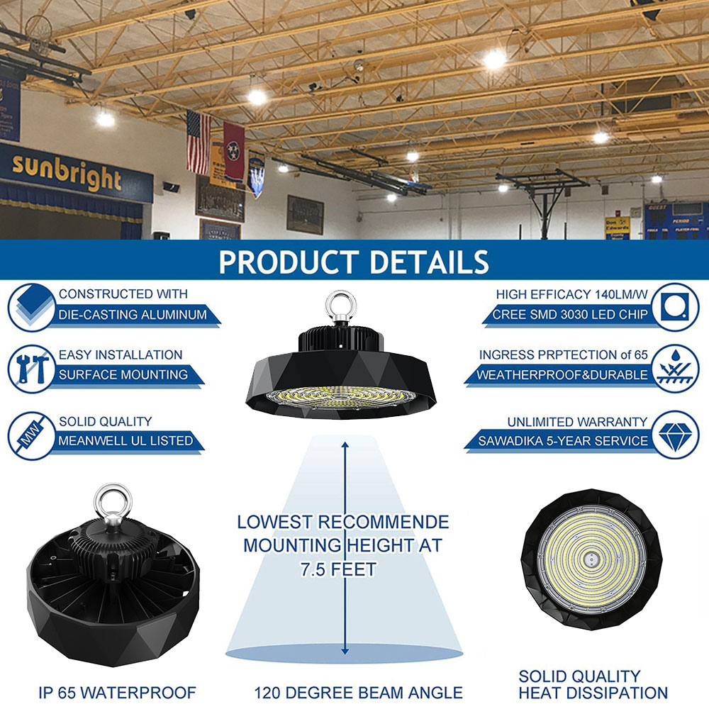 Ufo High Bay 100w150w200w Tunnable 13000 26000lm 5000k 90° Beam Angle Ac100 277v With Dlc Certisfication (11)