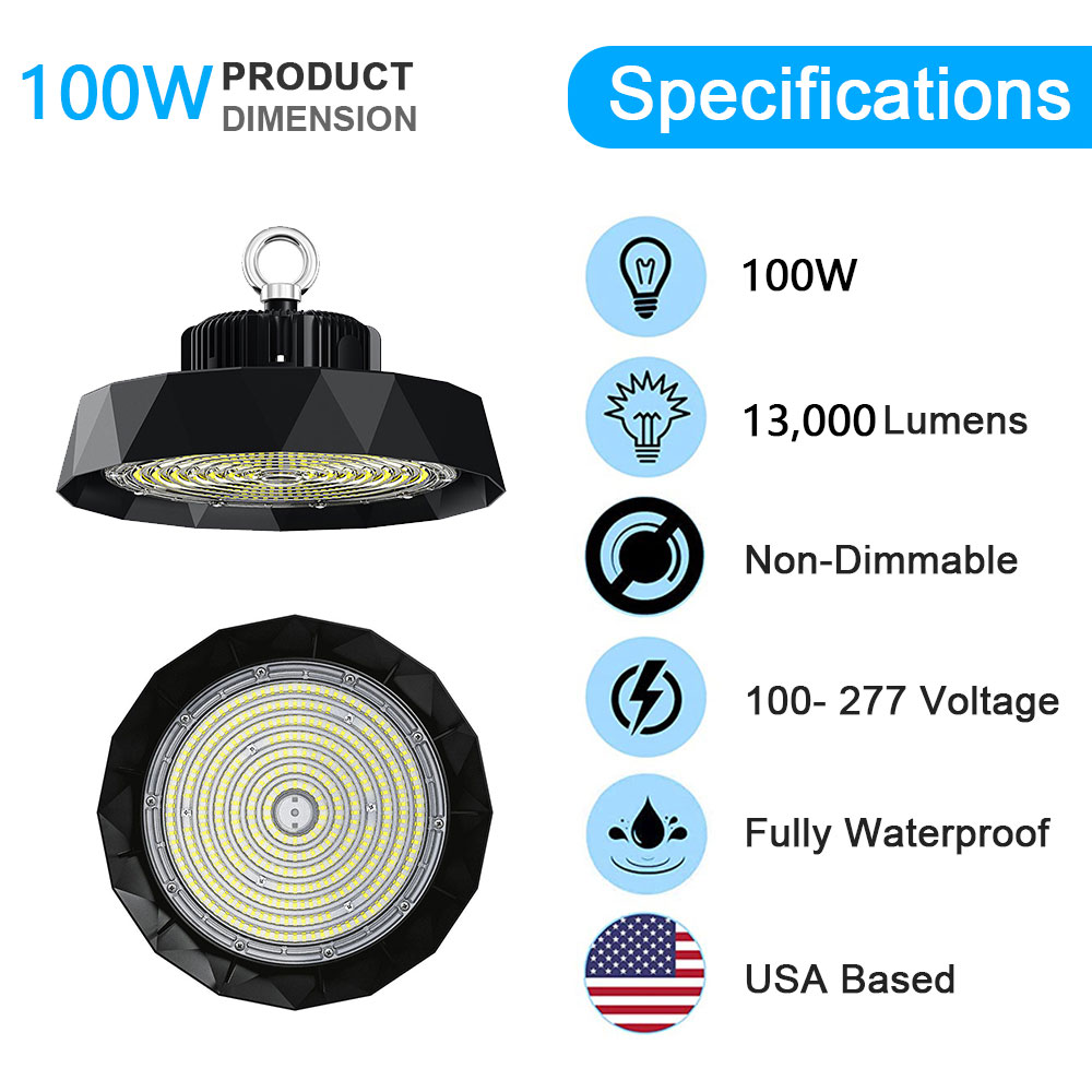 Ufo High Bay 100w150w200w Tunnable 13000 26000lm 5000k 90° Beam Angle Ac100 277v With Dlc Certisfication (9)