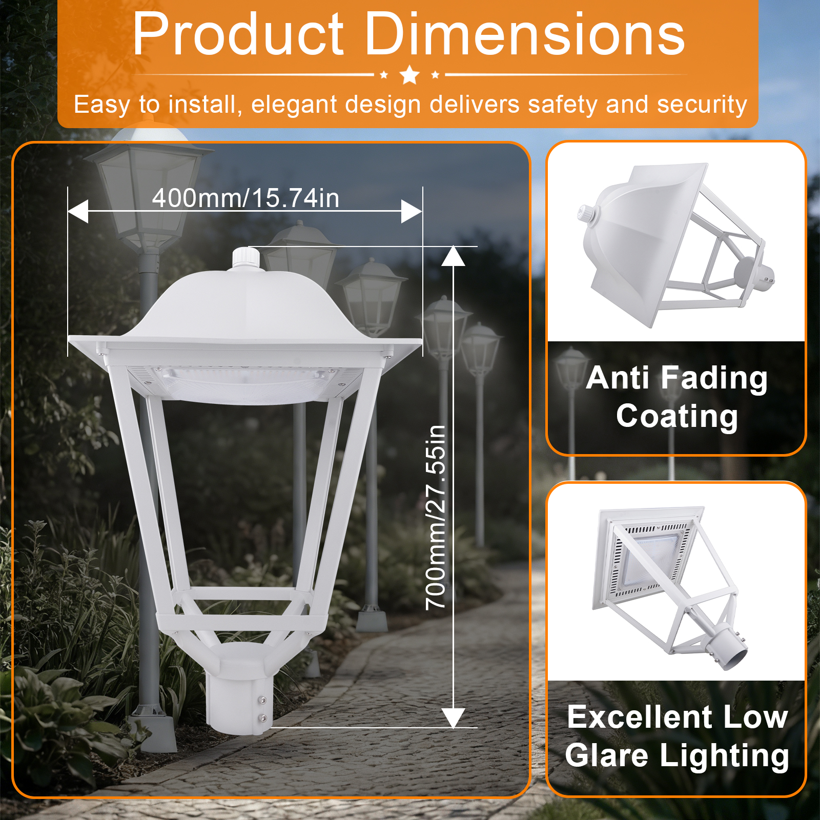 25w 30w 50w 75w All In One Post Top Area Light Ac100 277v Cct Adjustable 3000k4000k5000k White Finish With Etl Listed For Garden (10)