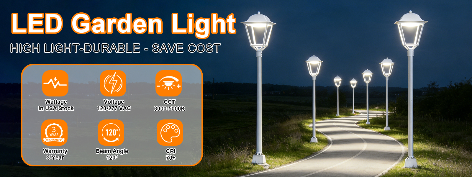 25w 30w 50w 75w All In One Post Top Area Light Ac100 277v Cct Adjustable 3000k4000k5000k White Finish With Etl Listed For Garden (2)