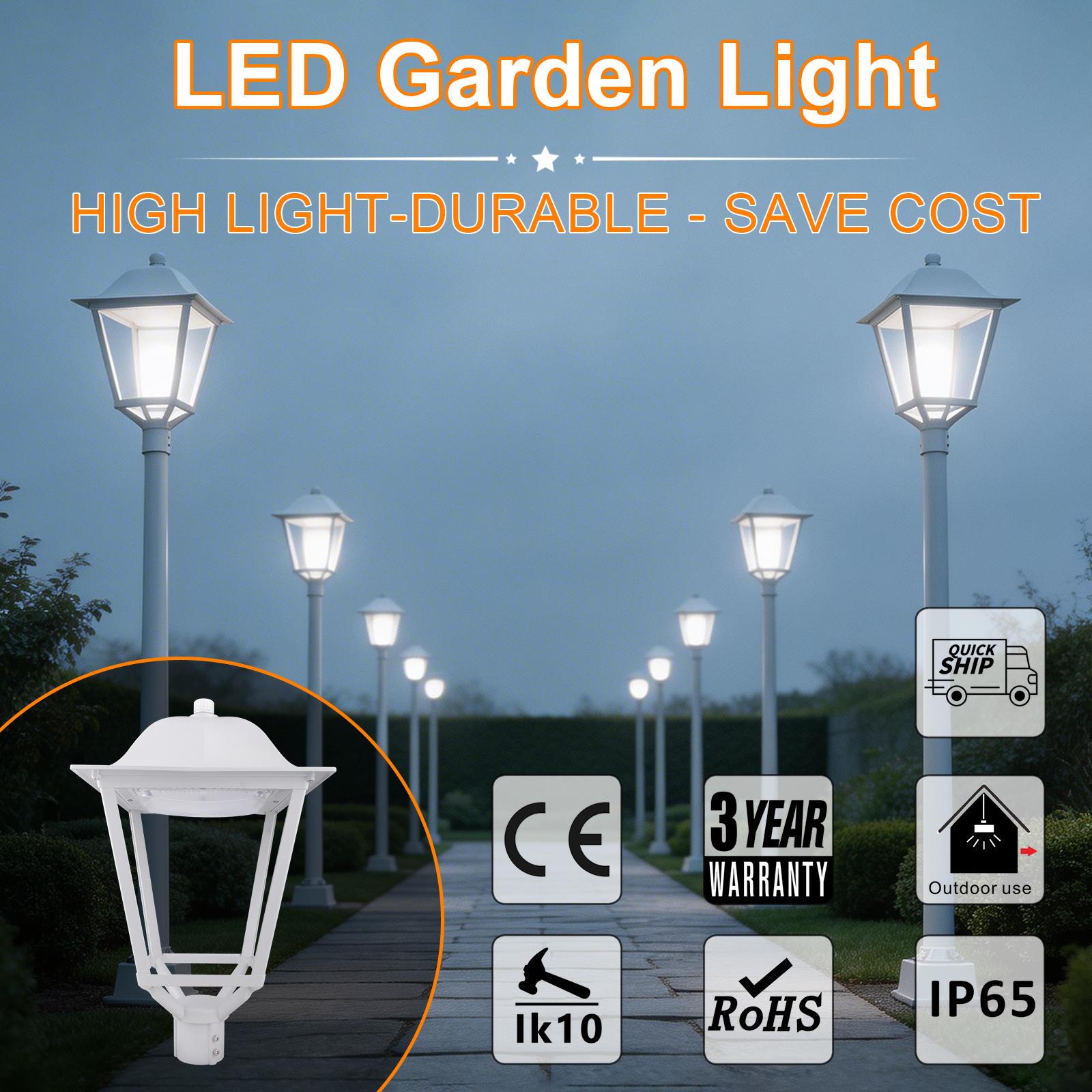 25w 30w 50w 75w All In One Post Top Area Light Ac100 277v Cct Adjustable 3000k4000k5000k White Finish With Etl Listed For Garden (4)