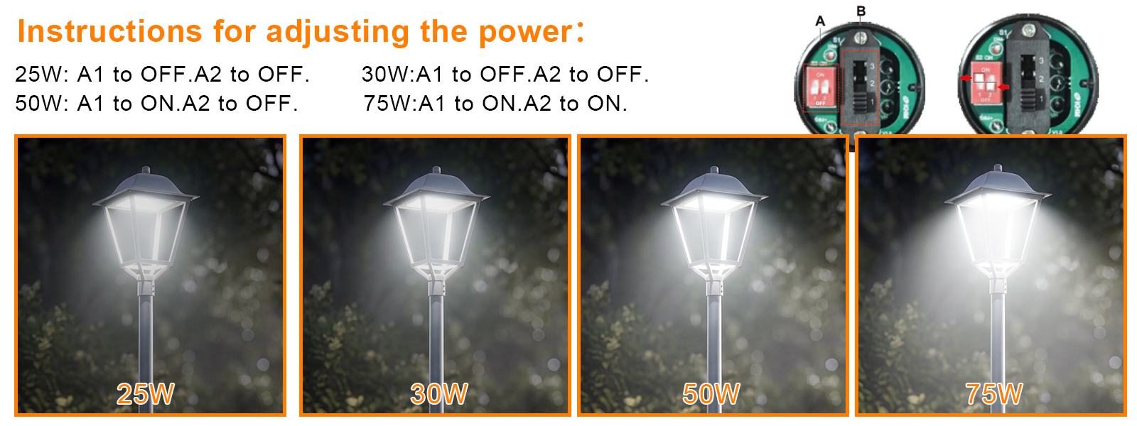 25w 30w 50w 75w All In One Post Top Area Light Ac100 277v Cct Adjustable 3000k4000k5000k White Finish With Etl Listed For Garden (5)