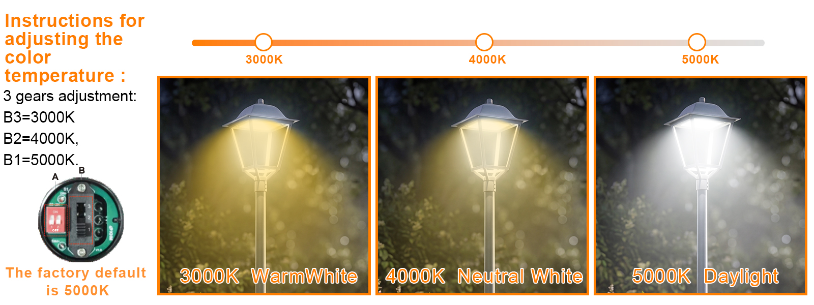 25w 30w 50w 75w All In One Post Top Area Light Ac100 277v Cct Adjustable 3000k4000k5000k White Finish With Etl Listed For Garden (6)