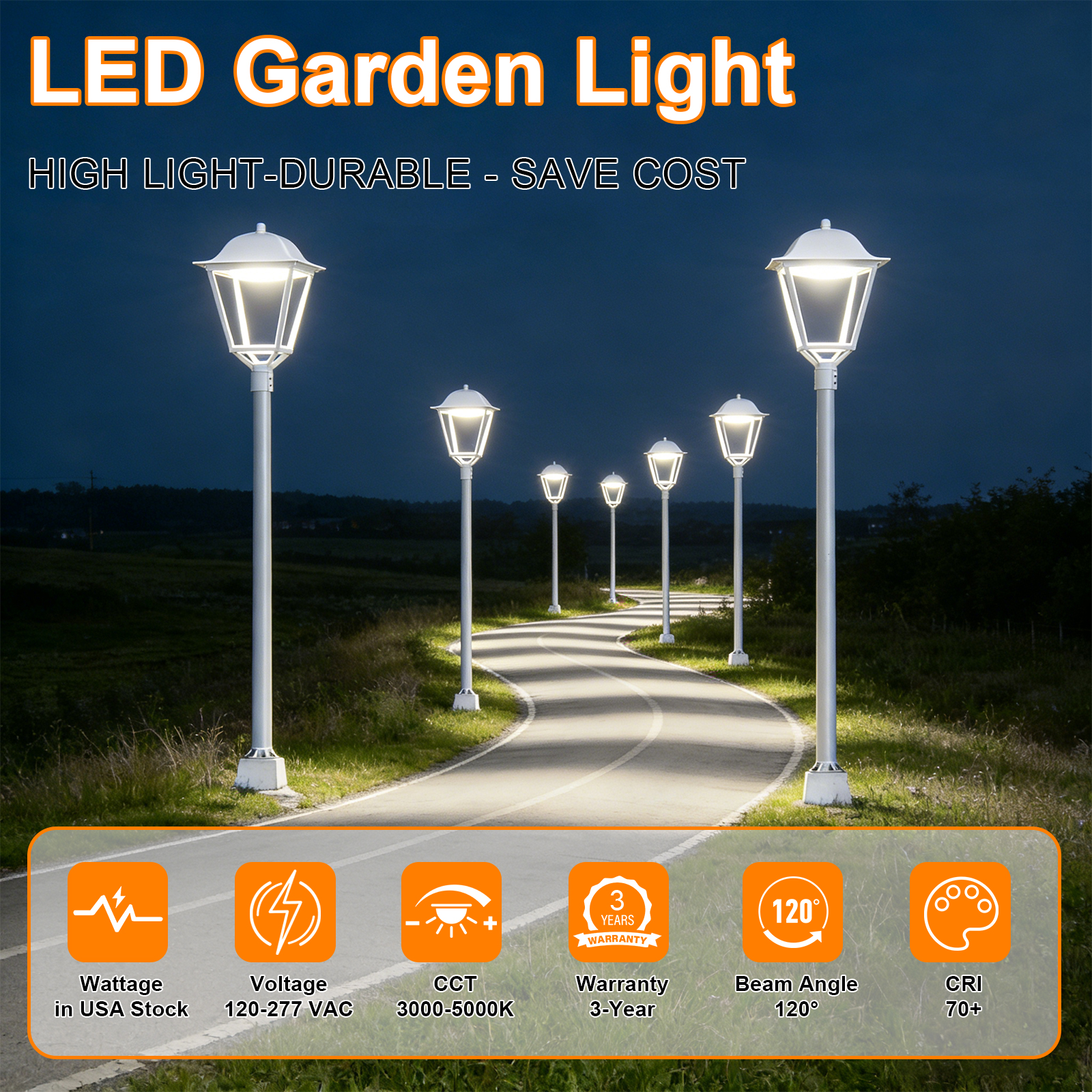 25w 30w 50w 75w All In One Post Top Area Light Ac100 277v Cct Adjustable 3000k4000k5000k White Finish With Etl Listed For Garden (9)