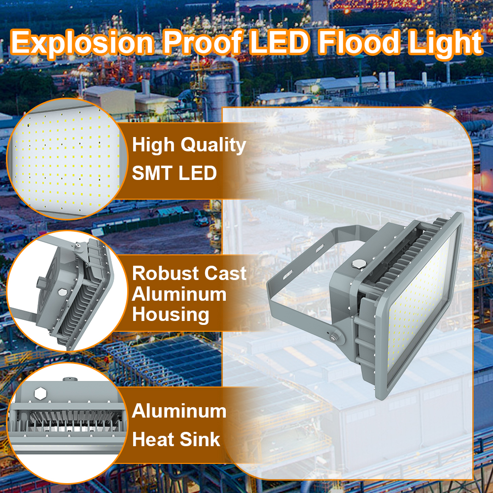 Explosion Proof Work Light Ac100 277v 400w Ip66 5000k 56000lm With Adjustable Trunnion Bracket For Chemical Plant (1)