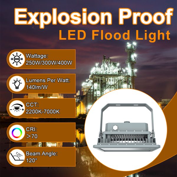 Explosion Proof Work Light Ac100 277v 400w Ip66 5000k 56000lm With Adjustable Trunnion Bracket For Chemical Plant (2)