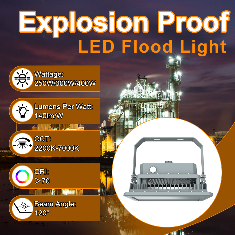 Explosion Proof Work Light Ac100 277v 400w Ip66 5000k 56000lm With Adjustable Trunnion Bracket For Chemical Plant (2)