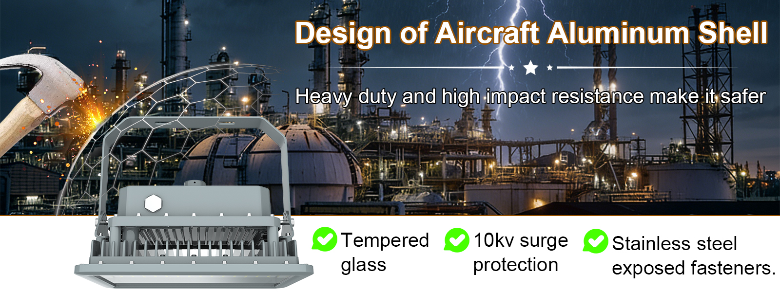 Explosion Proof Work Light Ac100 277v 400w Ip66 5000k 56000lm With Adjustable Trunnion Bracket For Chemical Plant (3)