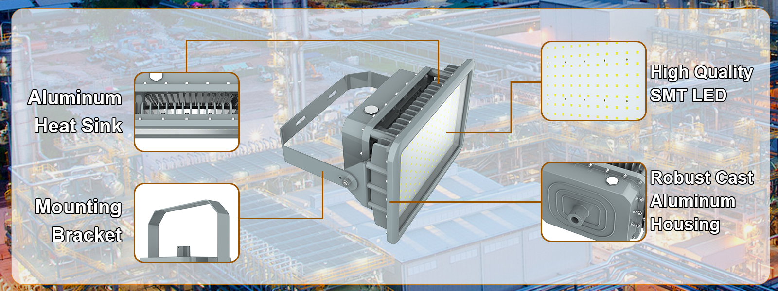 Explosion Proof Work Light Ac100 277v 400w Ip66 5000k 56000lm With Adjustable Trunnion Bracket For Chemical Plant (6)