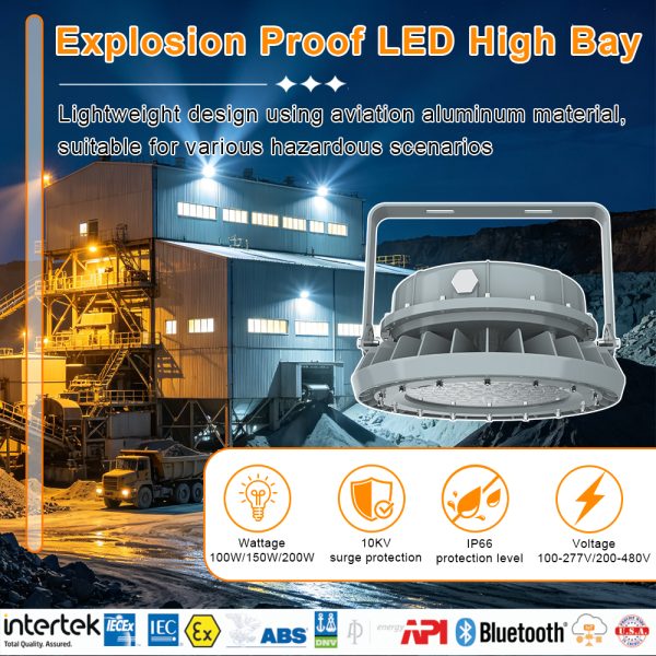 Industrial High Bay Lighting Fixtures 150w Ac100 277v 5000k Dimmable 21000lm Ip66 With Etl Ul Listed For Hazardous Areas (2)