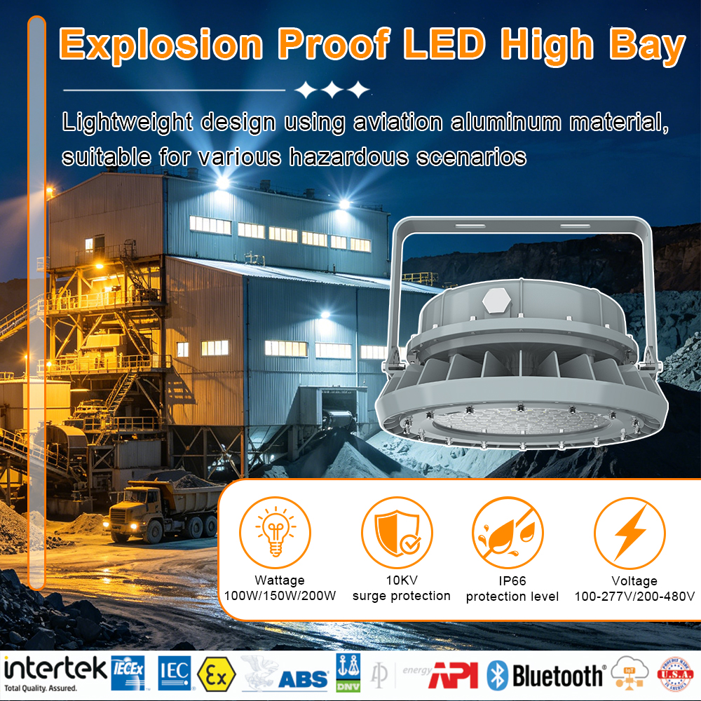 Industrial High Bay Lighting Fixtures 150w Ac100 277v 5000k Dimmable 21000lm Ip66 With Etl Ul Listed For Hazardous Areas (2)