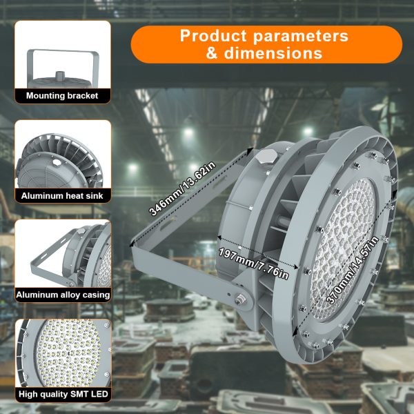 Industrial High Bay Lighting Fixtures 150w Ac100 277v 5000k Dimmable 21000lm Ip66 With Etl Ul Listed For Hazardous Areas (3)