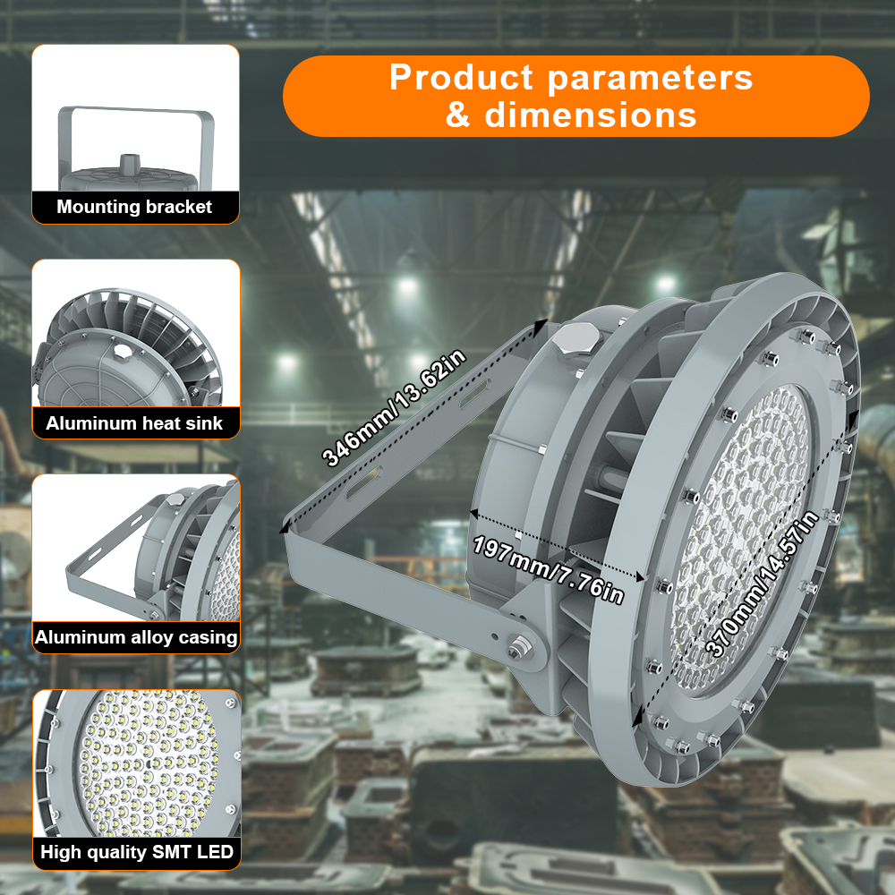 Industrial High Bay Lighting Fixtures 150w Ac100 277v 5000k Dimmable 21000lm Ip66 With Etl Ul Listed For Hazardous Areas (3)