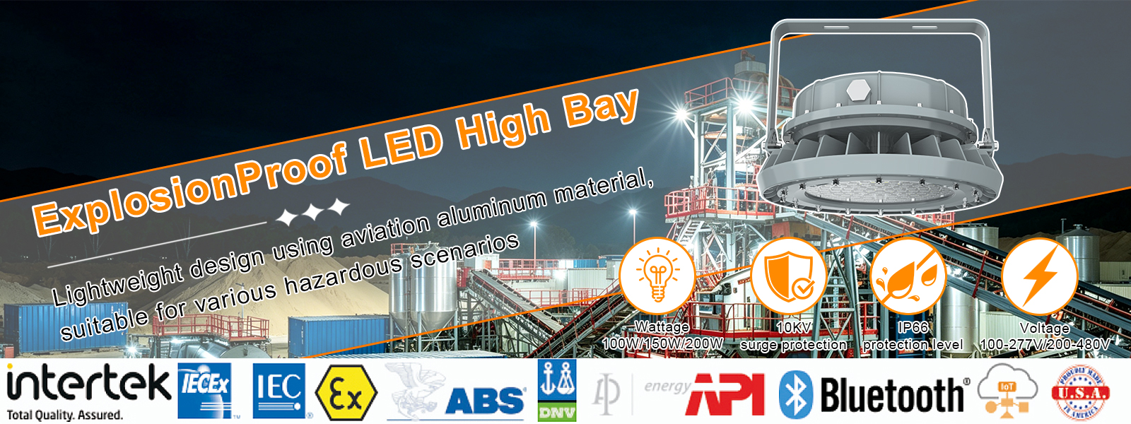 Industrial High Bay Lighting Fixtures 150w Ac100 277v 5000k Dimmable 21000lm Ip66 With Etl Ul Listed For Hazardous Areas (3)