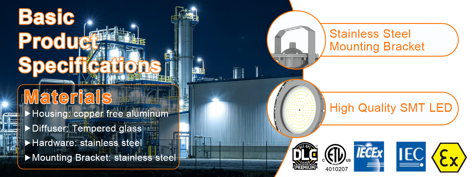 Led Hazardous Location Lighting 200w Ac100 277v Dimmable 27000lm 5000k Ip66 With Etl Ul Certified For Chemical Industry (4)