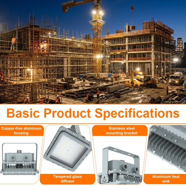 80w Explosion Proof Led Flood Light Ac100 277v 11200lm 5000k Dimmable Ip66 Etl Ul Listed With Adjustable Trunnion Bracket For Mining Site (5)
