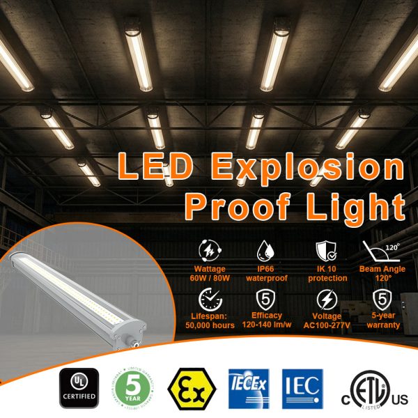 Explosion Proof Led Linear Light 80w 4ft Ac100 277v Dimmable 10800lm 5000k Ip66 Etl Ul Listed For Class I Division Ii Hazardous Area (2)