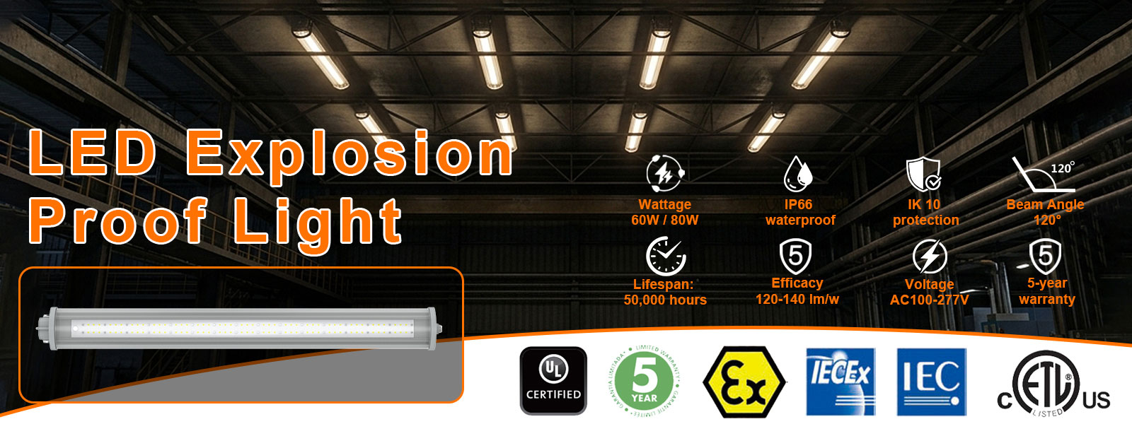 Explosion Proof Led Linear Light 80w 4ft Ac100 277v Dimmable 10800lm 5000k Ip66 Etl Ul Listed For Class I Division Ii Hazardous Area (2)