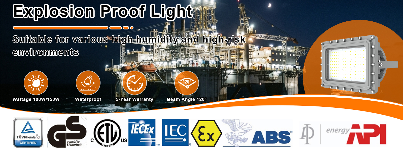 Explosion Proof Lighting 150w 0 10v Dimmable 20250lm 5000k Ip66 Ac100 277v Etl Ul Listed For Class I Division I Hazardous Location (1)