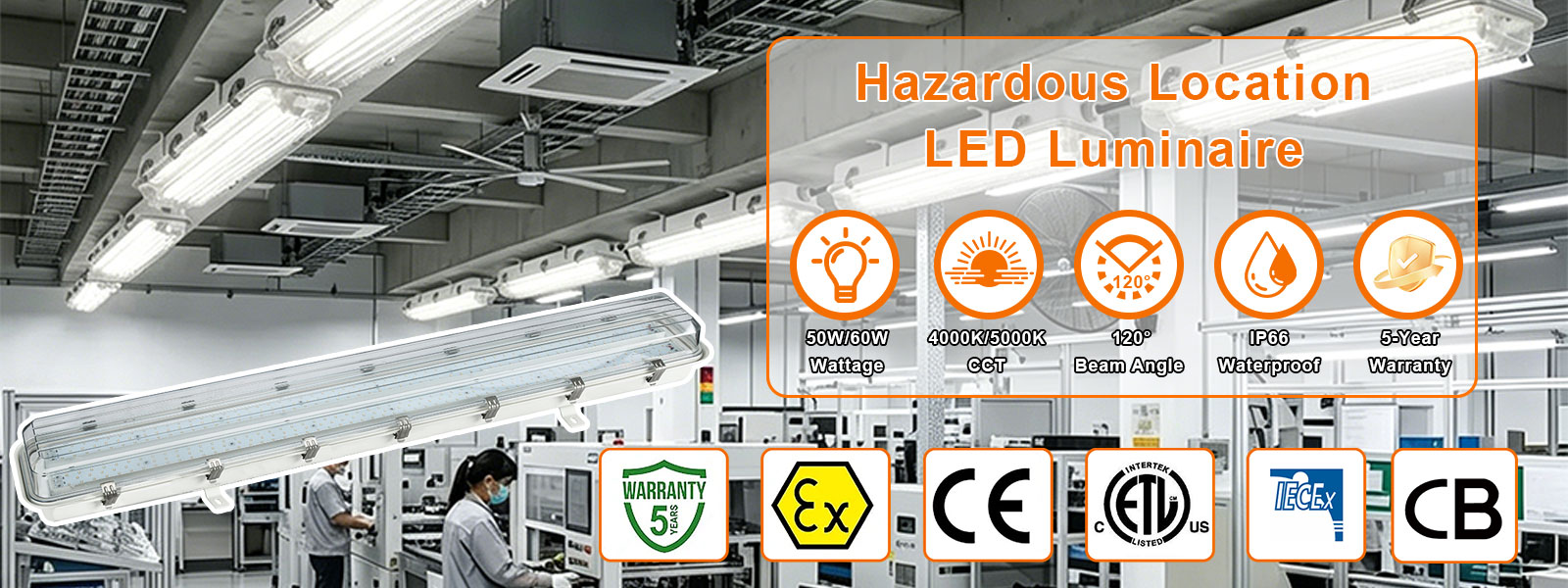Led Linear Hazardous Location Fixture 60w 4ft Ac100 277v Dimmable 8100lm 5000k Ip66 Etl Ul Listed For Gas Stations (2)