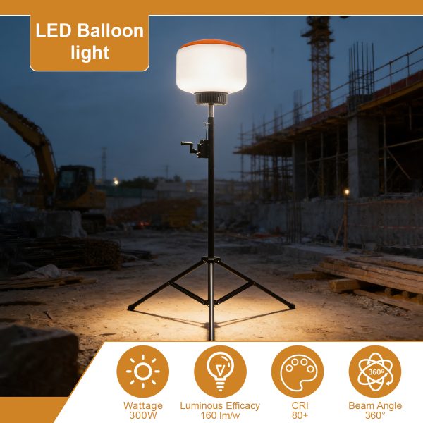 300w Led Balloon Light Ip65 5000k 4.3 Tripod 120 277vac For Wild Camping (6)