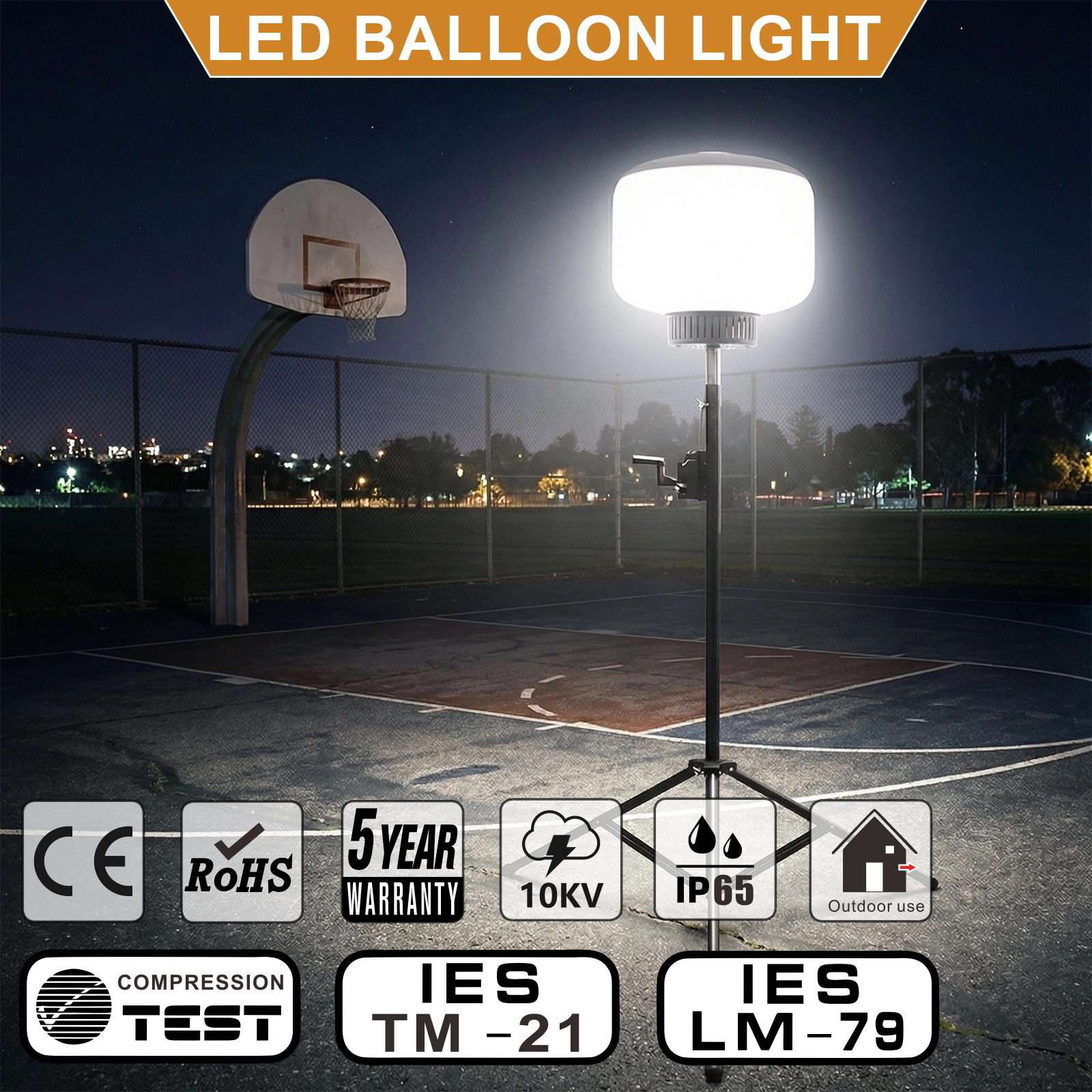 300w Led Balloon Light Ip65 5000k 4.3 Tripod 120 277vac For Wild Camping (7)