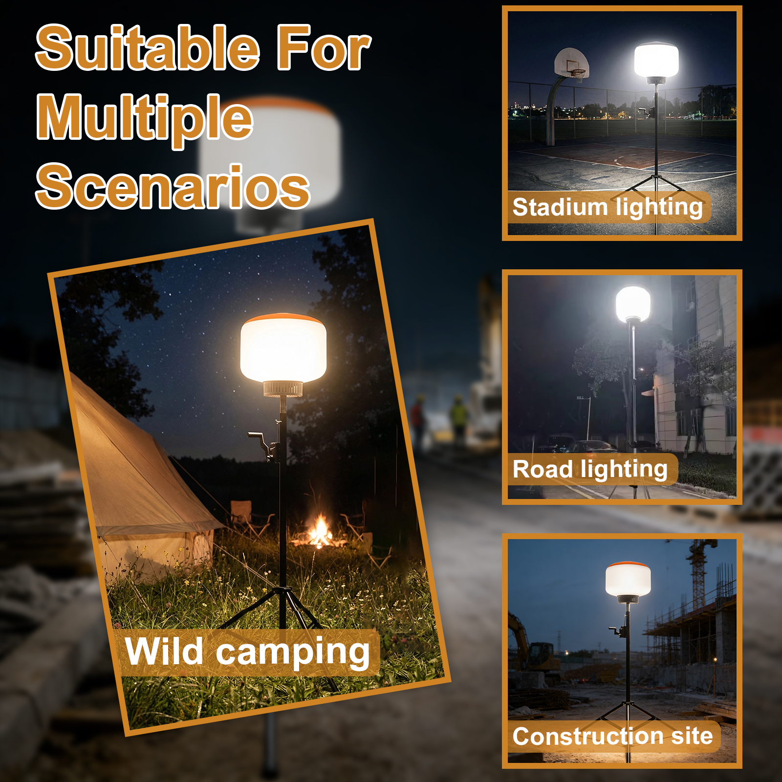 300w Led Balloon Light Ip65 5000k 4.3 Tripod 120 277vac For Wild Camping (8)