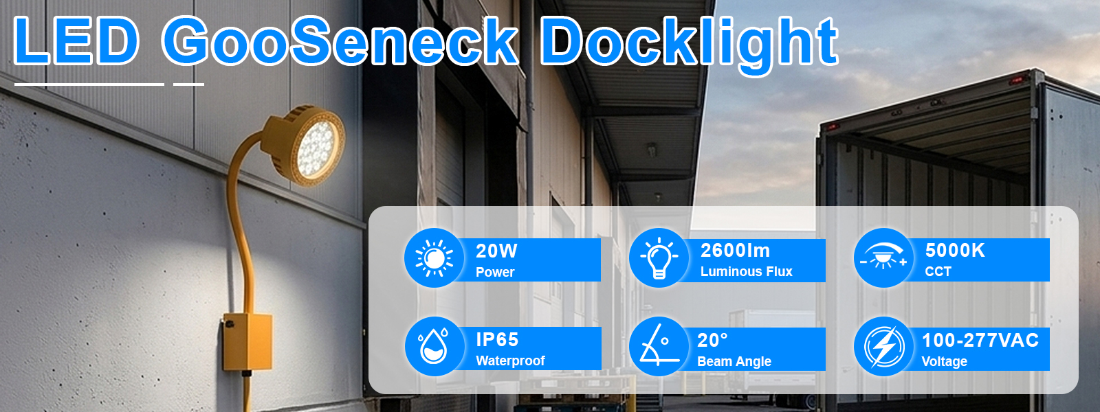 Gooseneck Dock Lights Led 20w 5000k 2600lm Ip65 100 277v For Container Lighting (3)