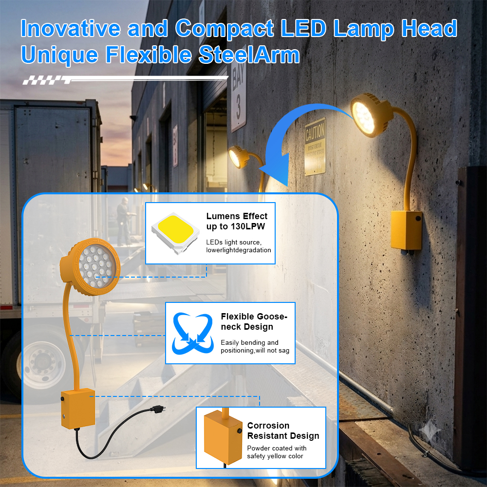 Gooseneck Dock Lights Led 20w 5000k 2600lm Ip65 100 277v For Container Lighting (4)